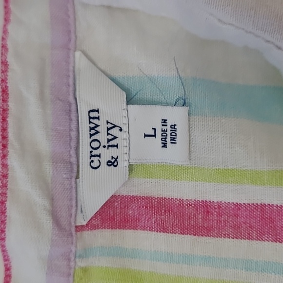 Crown & Ivy Multicolor Vertically Striped Blouse with Ruffled Sleeves size Large - Picture 3 of 6